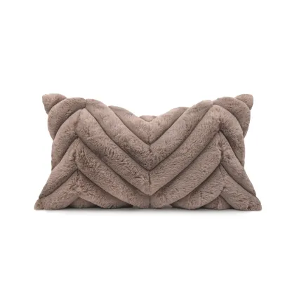 Scandinavian Plush Villus Chevron Textured Lumbar Pillow Image - 3