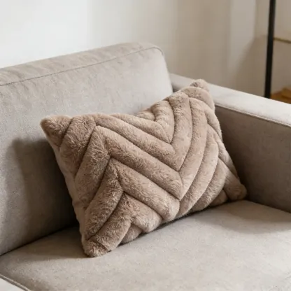 Scandinavian Plush Villus Chevron Textured Lumbar Pillow Image - 1