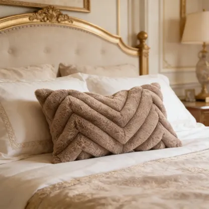 Scandinavian Plush Villus Chevron Textured Lumbar Pillow Image - 2