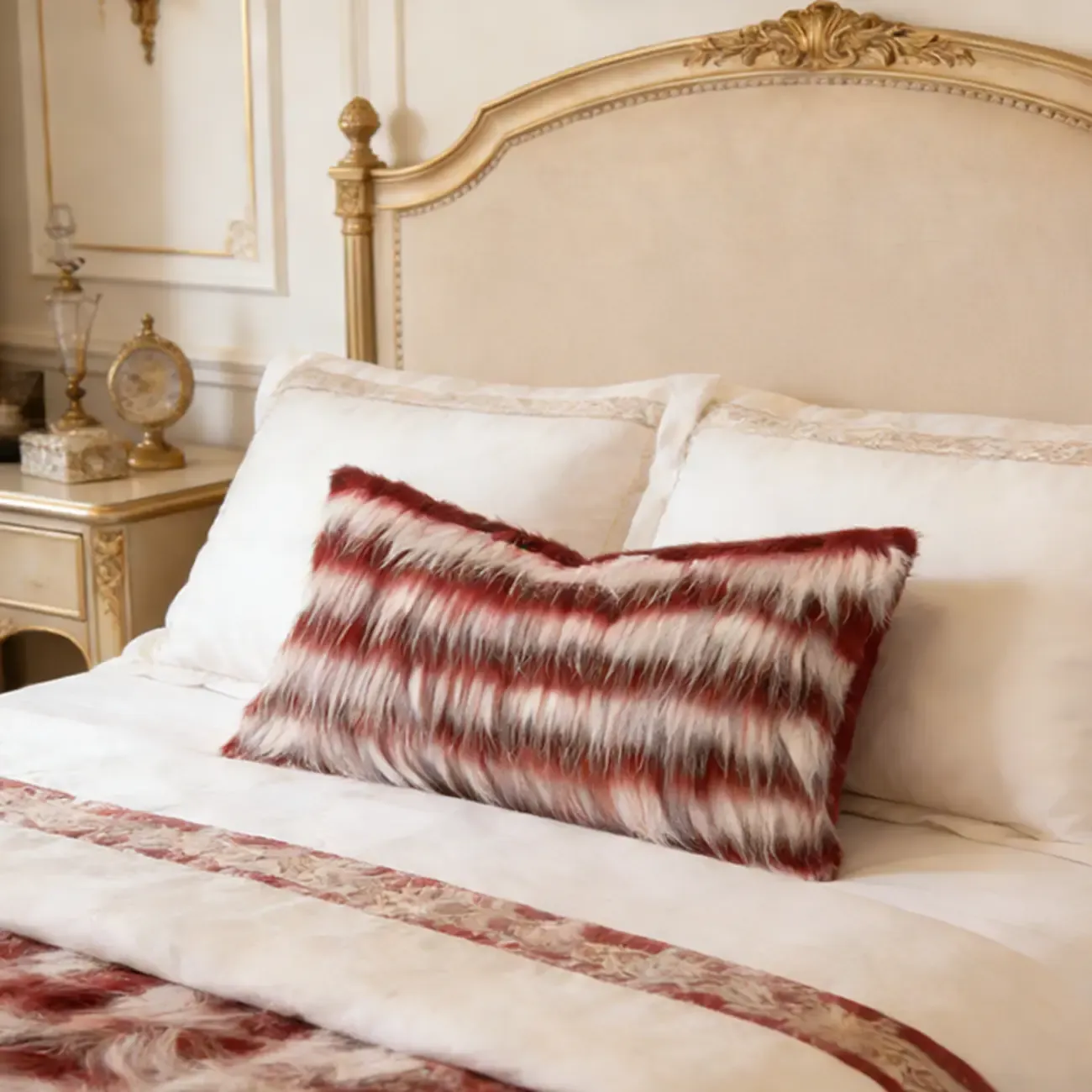 Luxury Modern Faux Fur Down Lumbar Pillow With Insert Image - 2