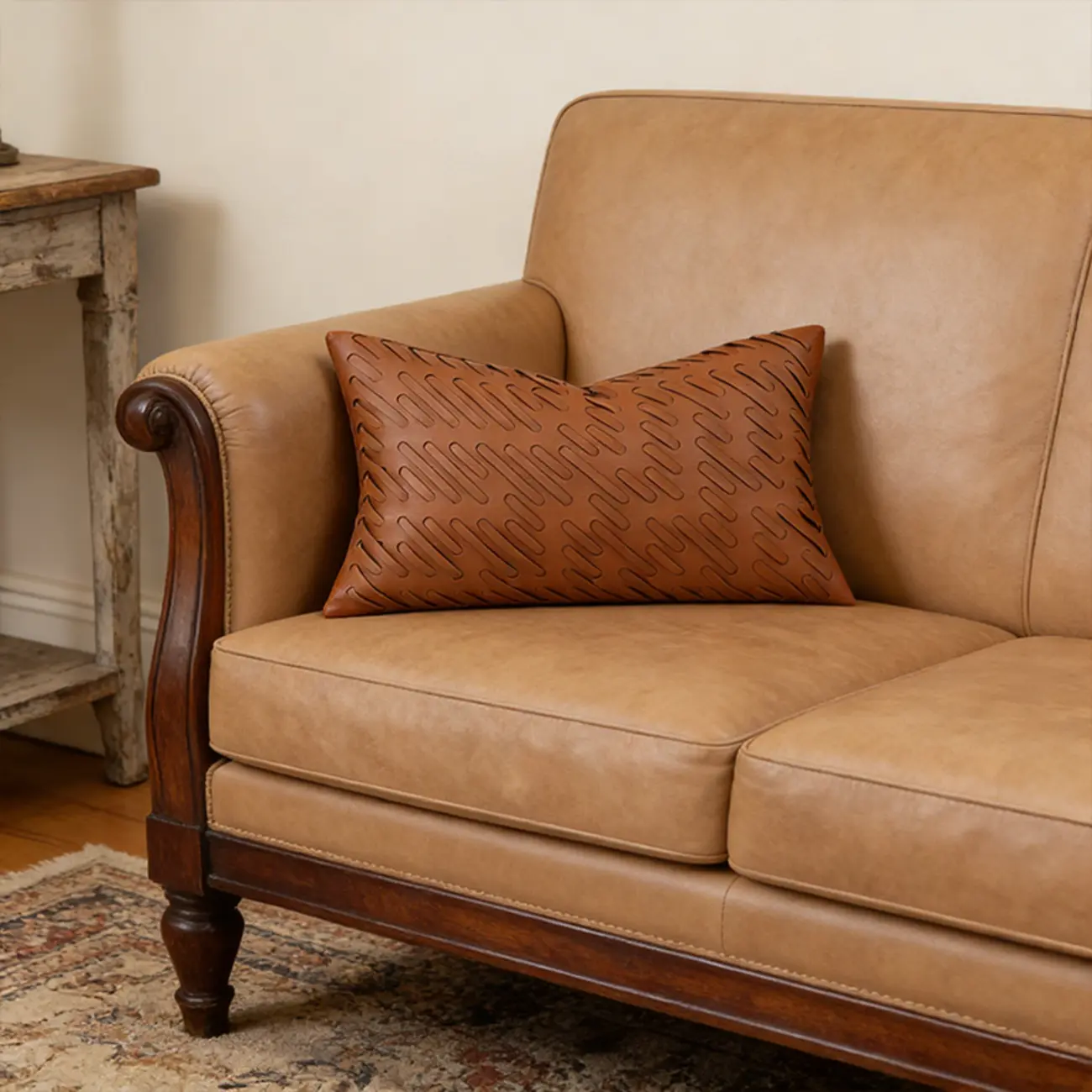 Mid Century Modern Faux Leather Brown Rectangular Pillow Image - 1 | homeyfad