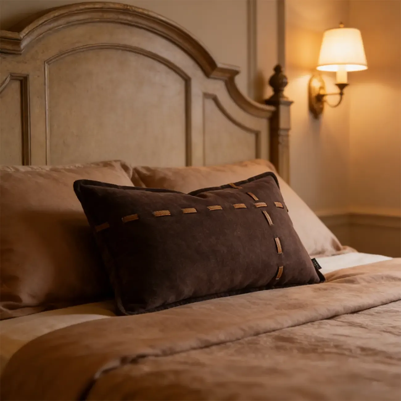 Traditional Brown Microsuede Rectangular Pillow For Sofa Image - 2