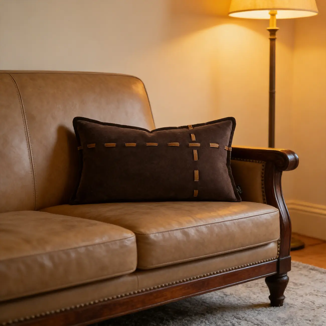 Traditional Brown Microsuede Rectangular Pillow For Sofa Image - 1 | homeyfad