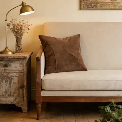 Contemporary Microsuede Brown Square Pillow Geometric Pattern Image - 1