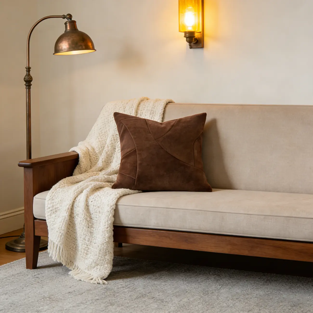 Contemporary Microsuede Brown Square Pillow Geometric Pattern Image - 2 | homeyfad