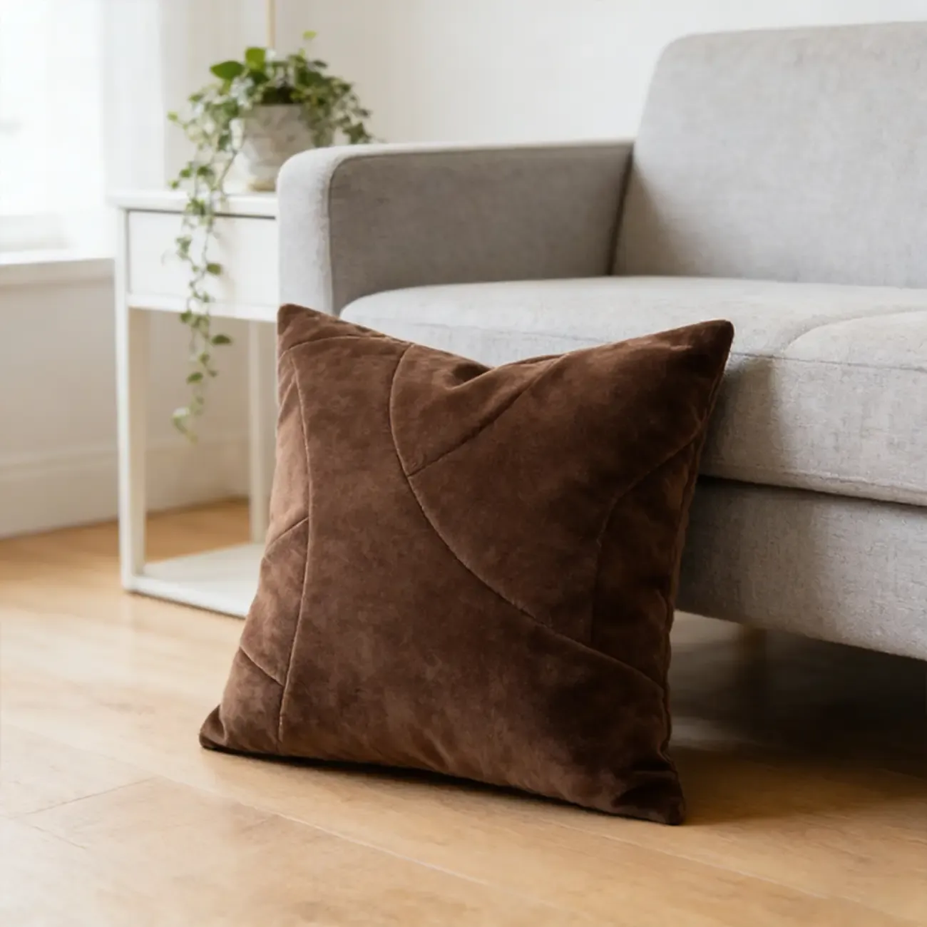 Contemporary Microsuede Brown Square Pillow Geometric Pattern Image - 3