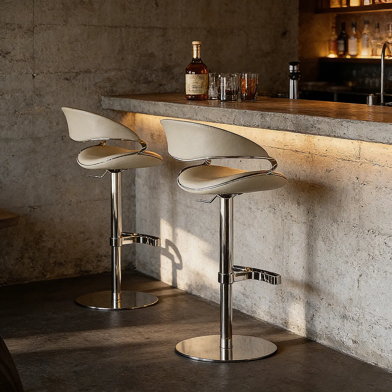 Glam Adjustable Height Swivel Geniue Leather Bar Stools Image - 3 | homeyfad