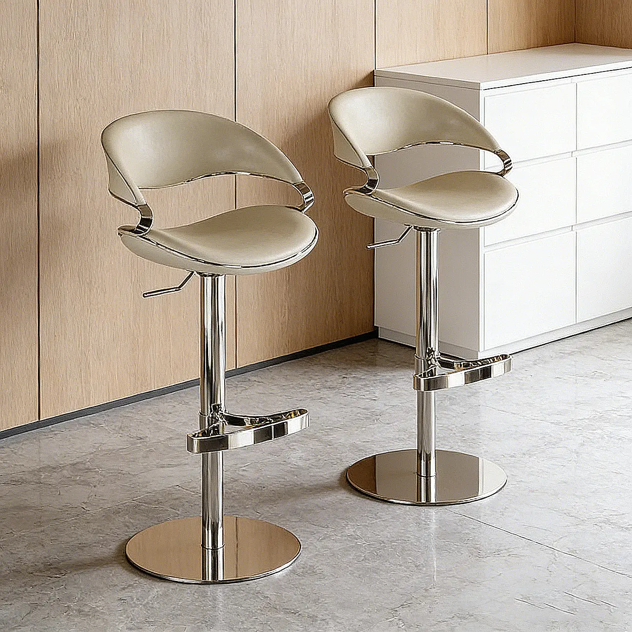Glam Adjustable Height Swivel Geniue Leather Bar Stools Image - 4 | homeyfad