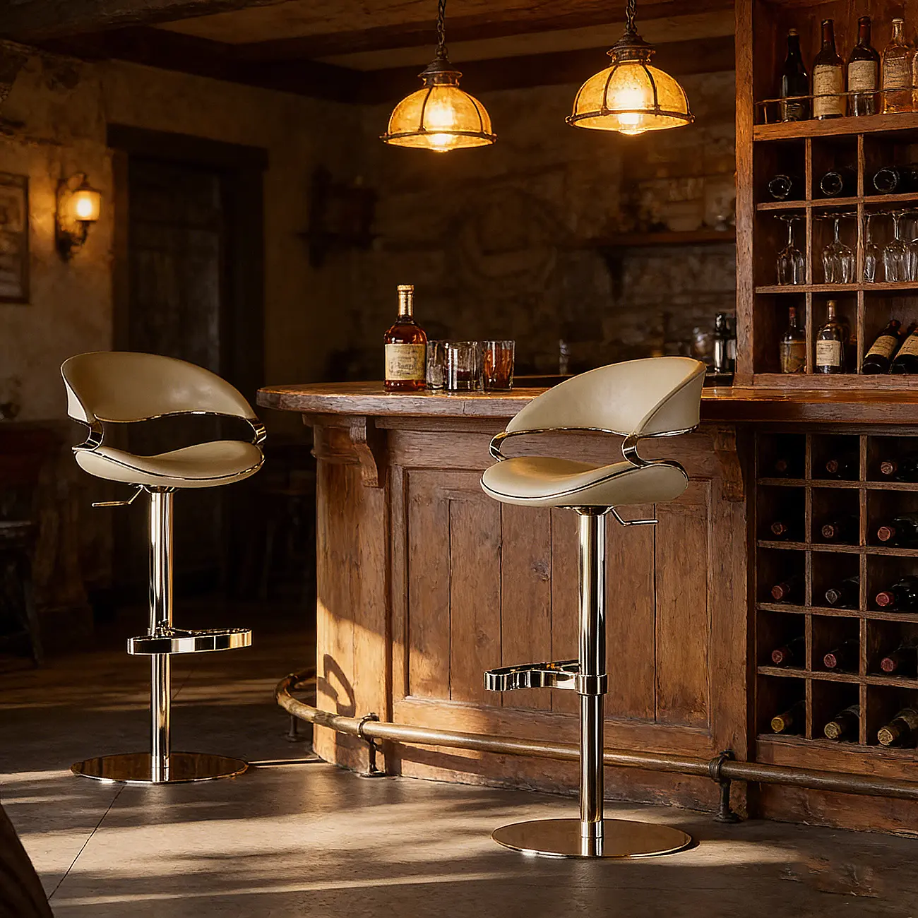 Glam Adjustable Height Swivel Geniue Leather Bar Stools Image - 5 | homeyfad