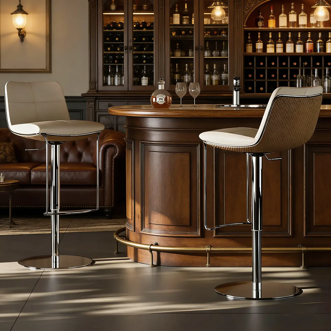 Glam Leather Upholstered Swivel Bar Stools with Back Image - 1 | homeyfad