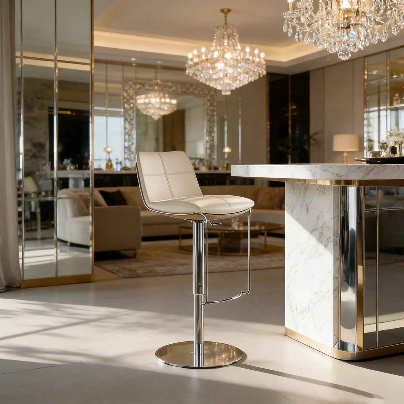 Glam Leather Upholstered Swivel Bar Stools with Back Image - 4 | homeyfad