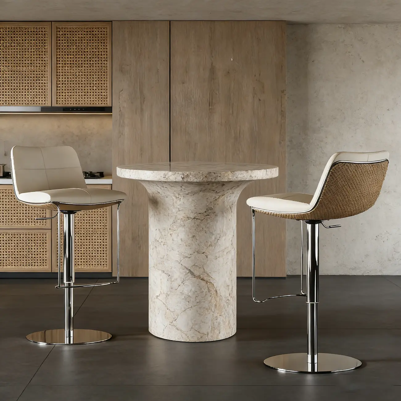 Glam Leather Upholstered Swivel Bar Stools with Back Image - 5 | homeyfad