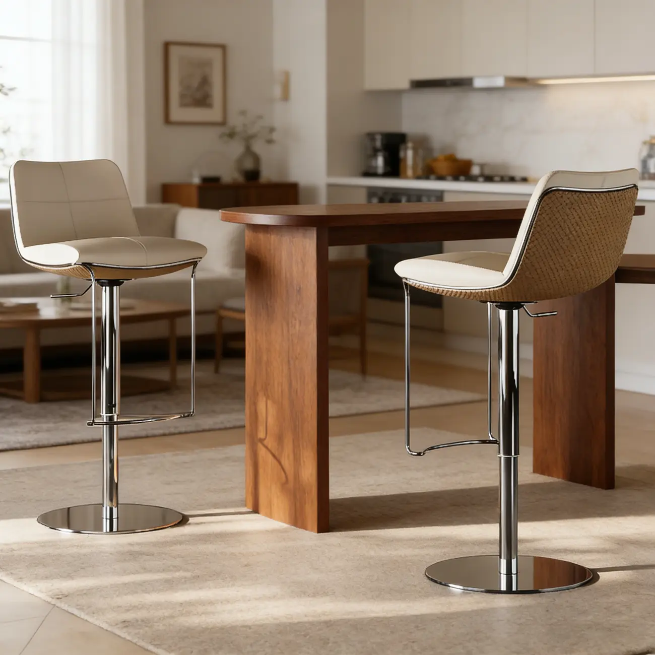 Glam Leather Upholstered Swivel Bar Stools with Back Image - 2 | homeyfad