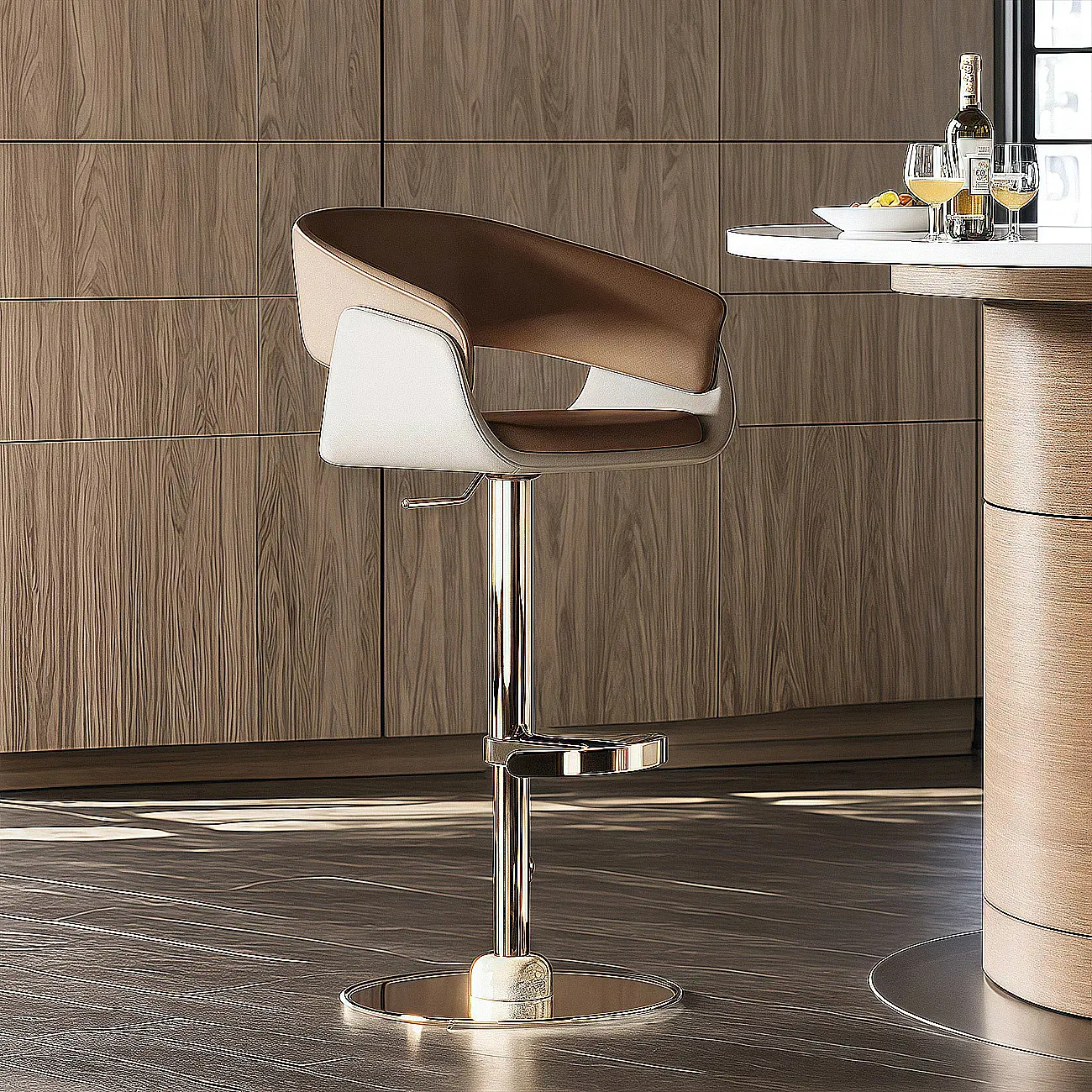 Brown Swivel Genuine Leather Counter Stools with Backs Image - 2 | homeyfad