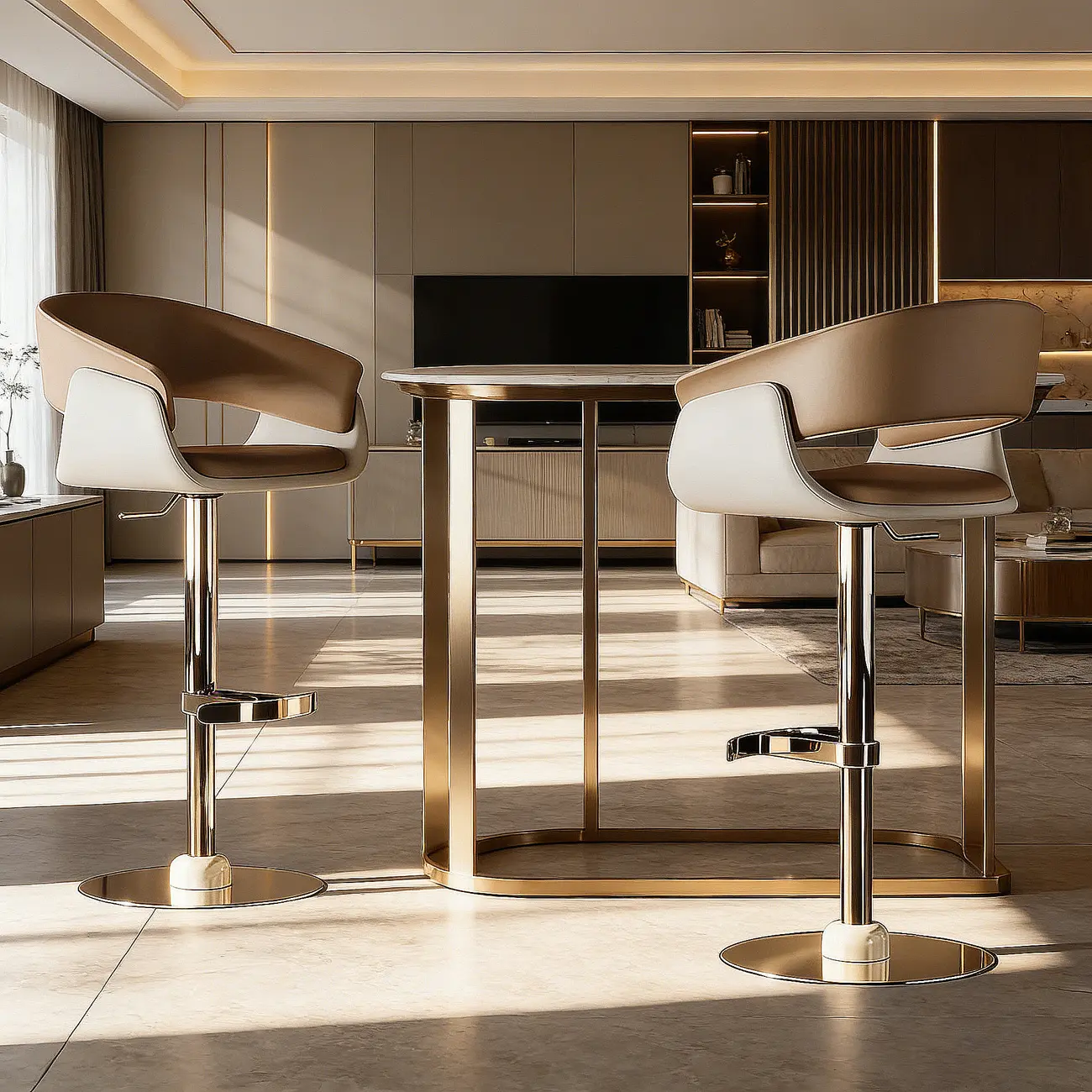 Brown Swivel Genuine Leather Counter Stools with Backs Image - 3 | homeyfad