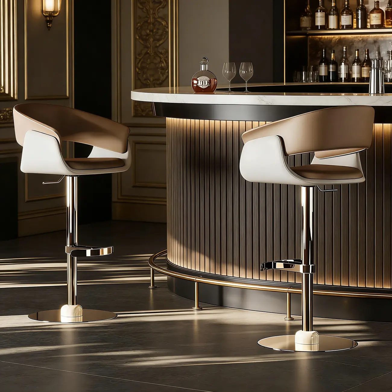 Brown Swivel Genuine Leather Counter Stools with Backs Image - 1 | homeyfad