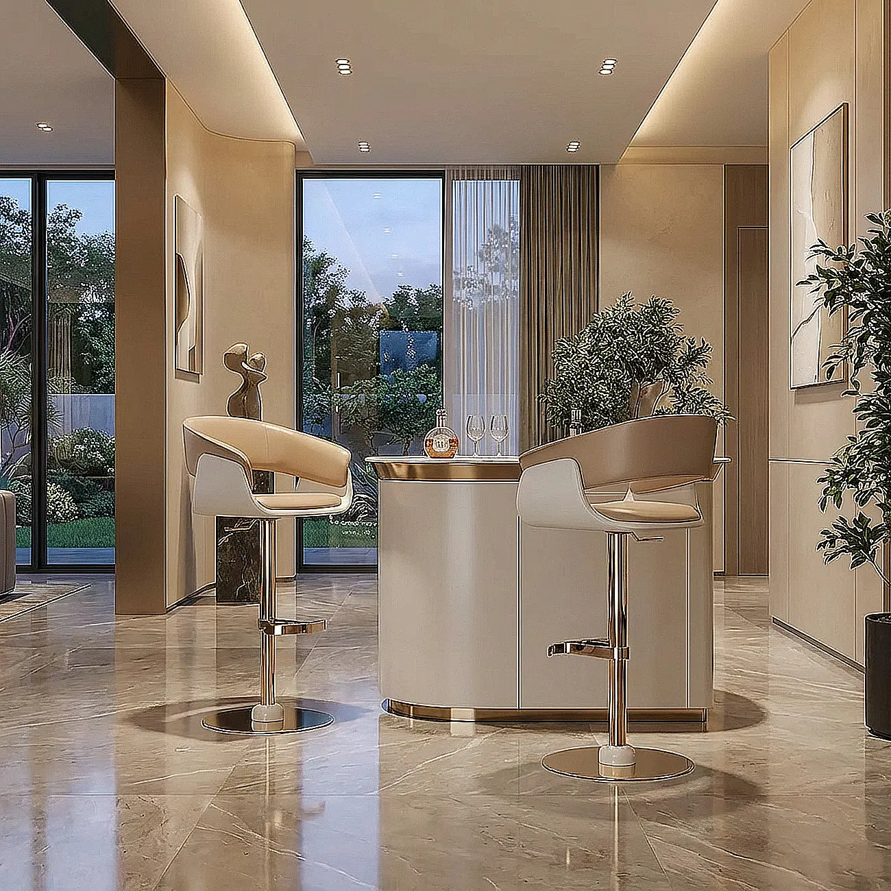 Brown Swivel Genuine Leather Counter Stools with Backs Image - 4 | homeyfad