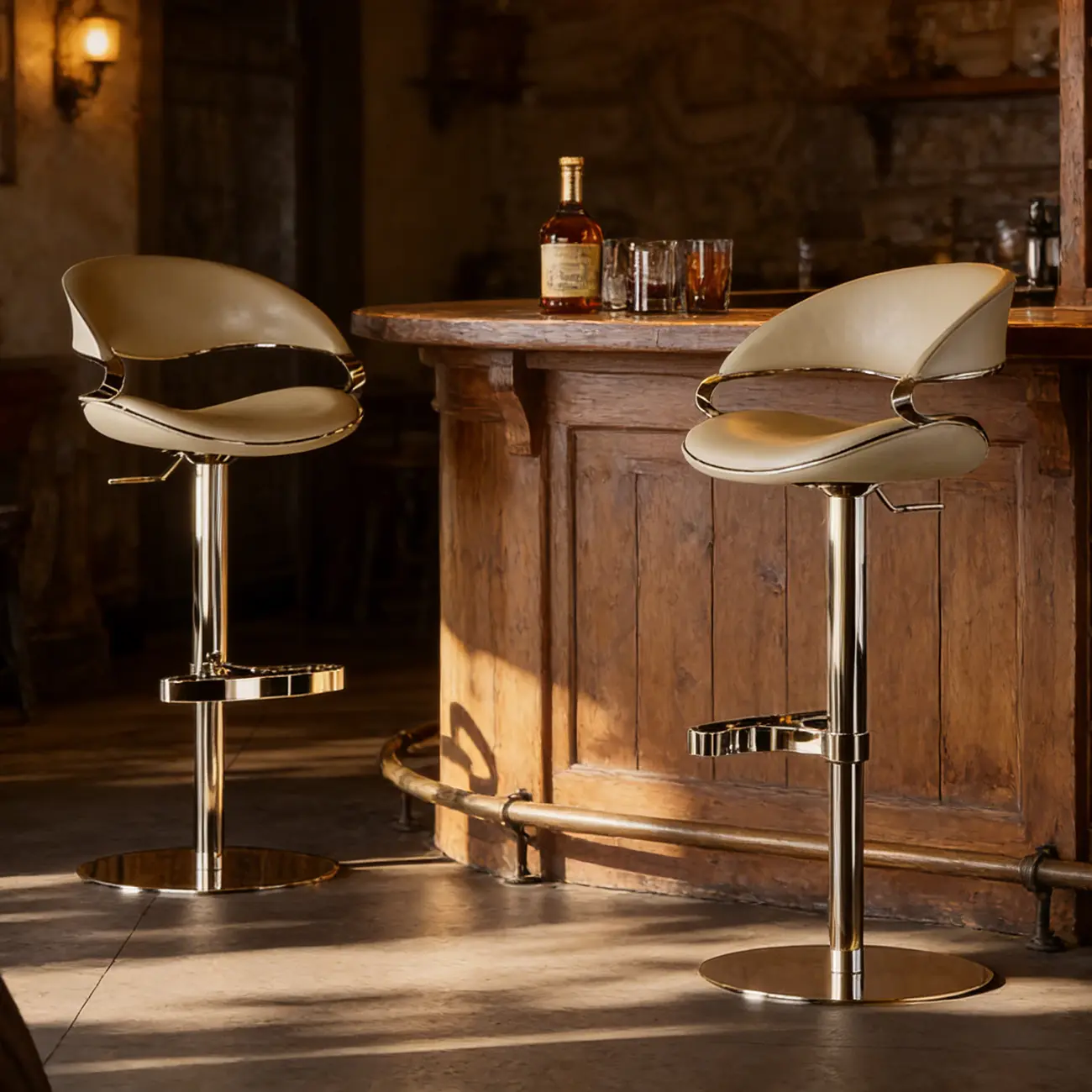 Glam Adjustable Height Swivel Geniue Leather Bar Stools Image - 1 | homeyfad