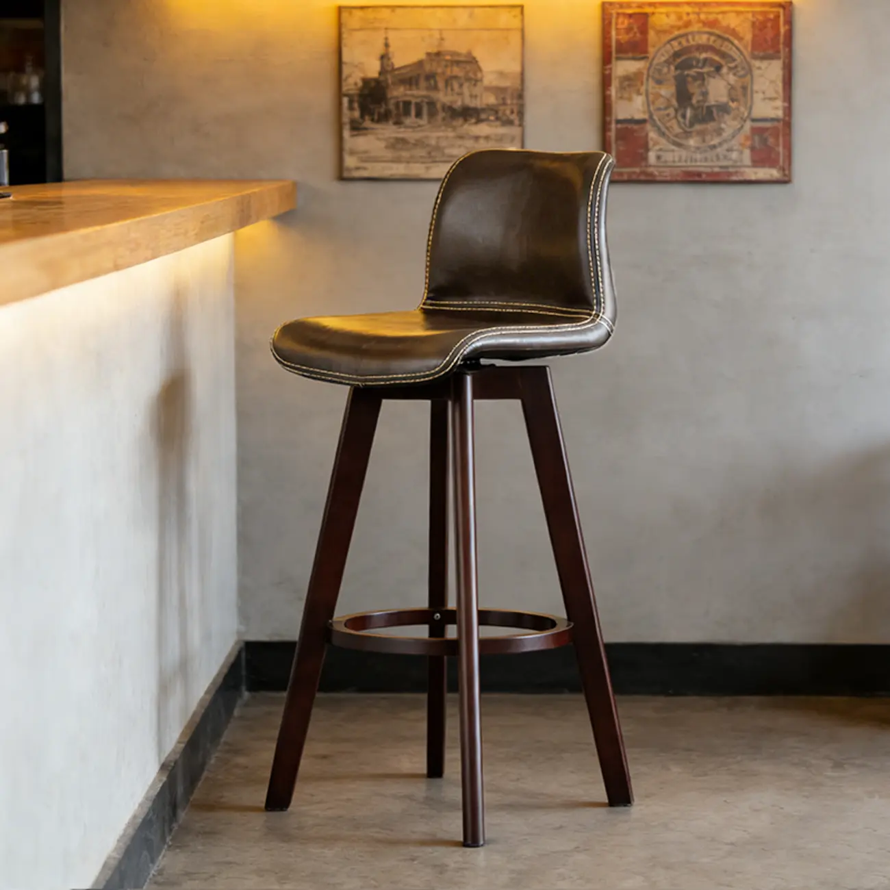 Traditional Wood Genuine Leather Upholstered Bar Stools Image - 8 | homeyfad