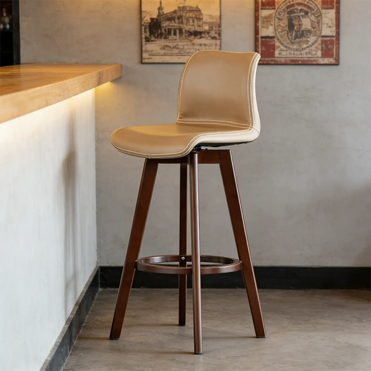 Traditional Wood Genuine Leather Upholstered Bar Stools Image - 7 | homeyfad