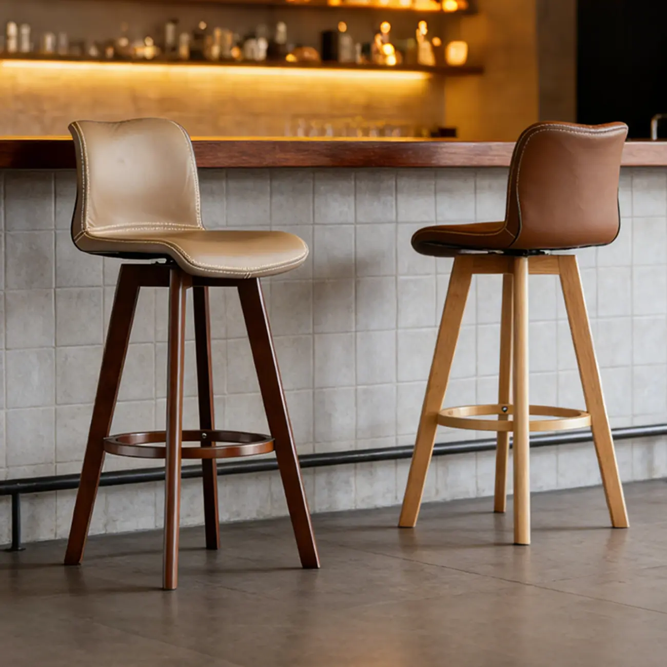 Traditional Wood Genuine Leather Upholstered Bar Stools Image - 1 | homeyfad
