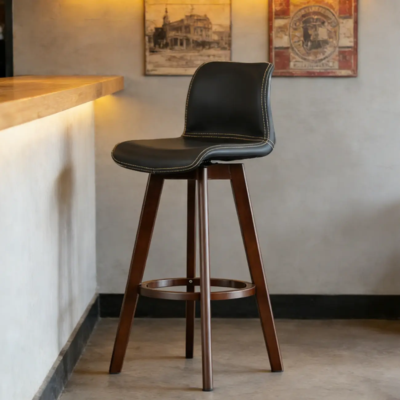 Traditional Wood Genuine Leather Upholstered Bar Stools Image - 9 | homeyfad