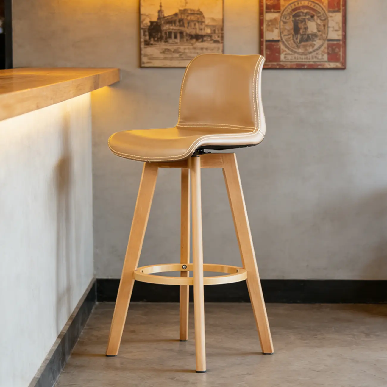 Traditional Wood Genuine Leather Upholstered Bar Stools Image - 10 | homeyfad