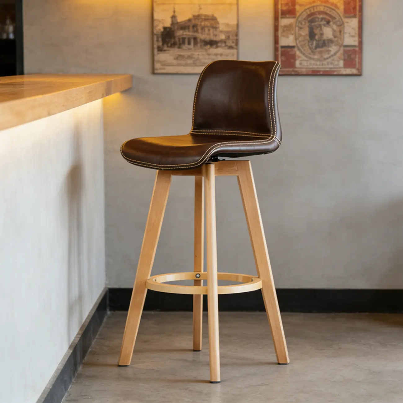 Traditional Wood Genuine Leather Upholstered Bar Stools Image - 11 | homeyfad