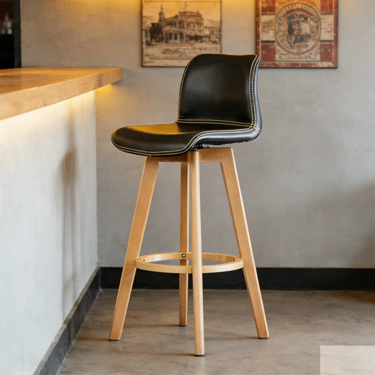 Traditional Wood Genuine Leather Upholstered Bar Stools Image - 12 | homeyfad