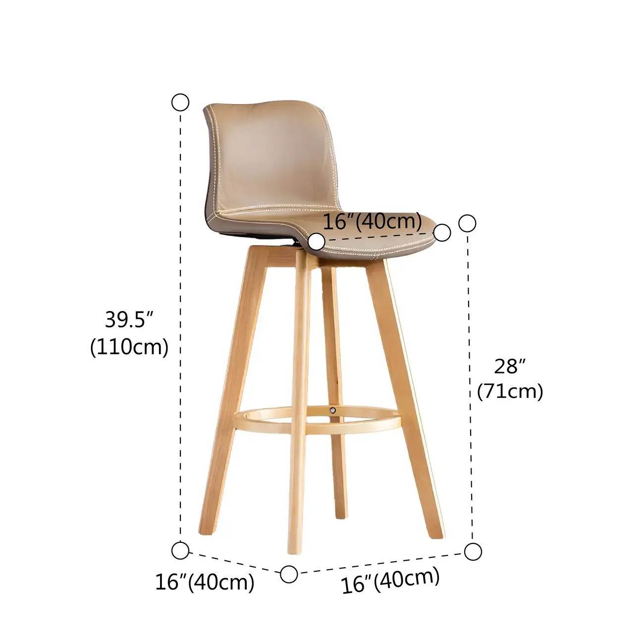 Traditional Wood Genuine Leather Upholstered Bar Stools Image - 15 | homeyfad