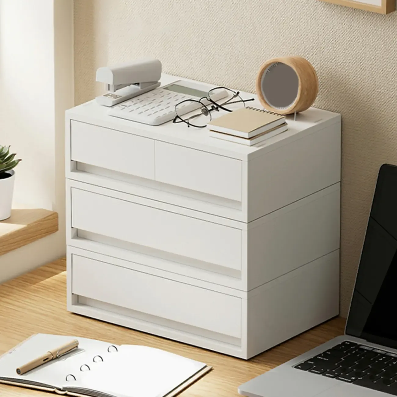 Durable White Plastic Stackable Filing Cabinet for Home Office Image - 1