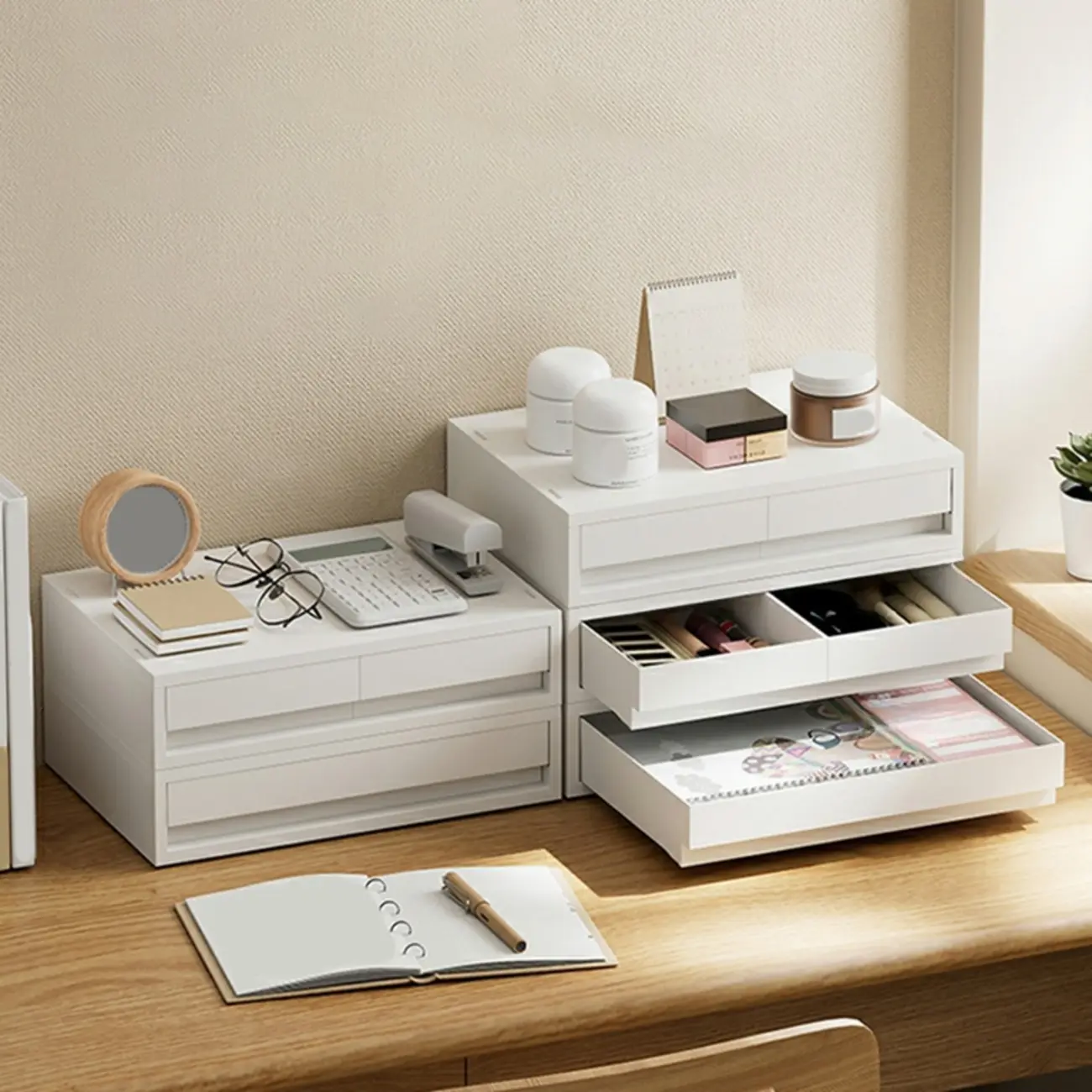 Durable White Plastic Stackable Filing Cabinet for Home Office Image - 2 | homeyfad