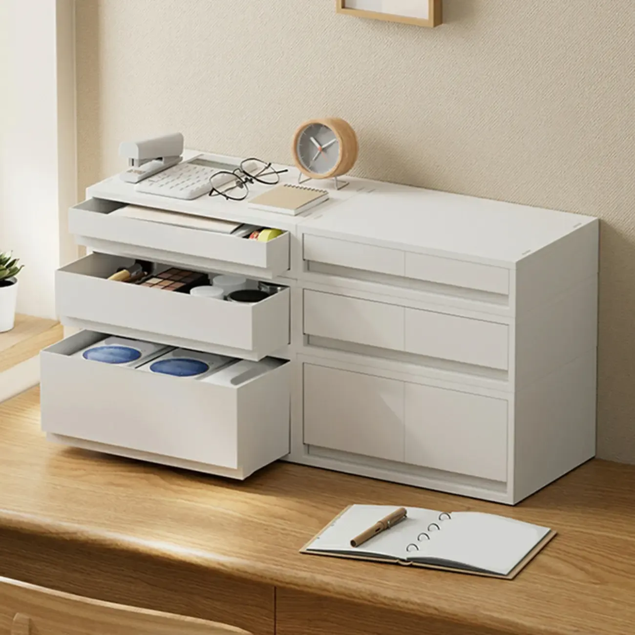 Durable White Plastic Stackable Filing Cabinet for Home Office Image - 4
