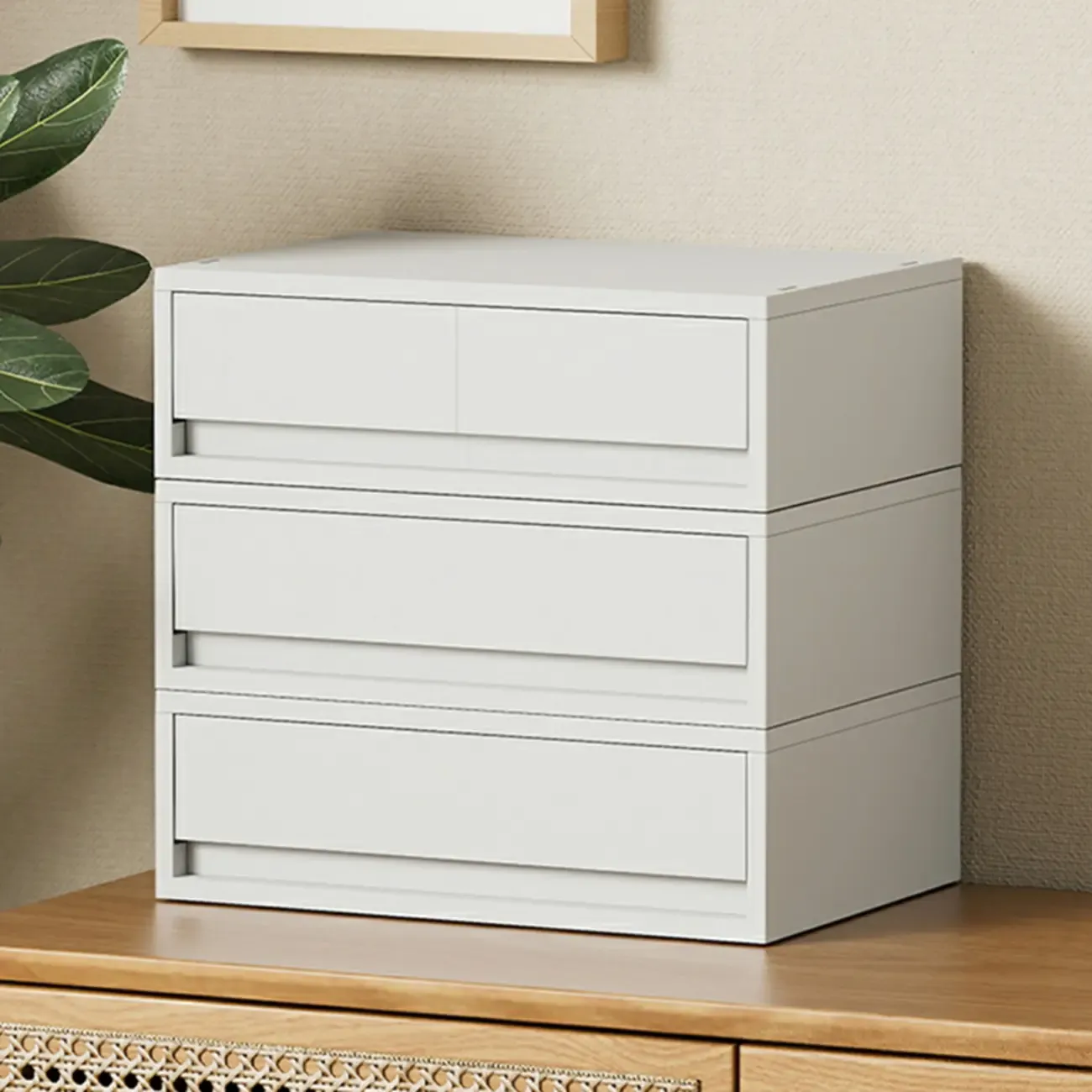 Durable White Plastic Stackable Filing Cabinet for Home Office Image - 5