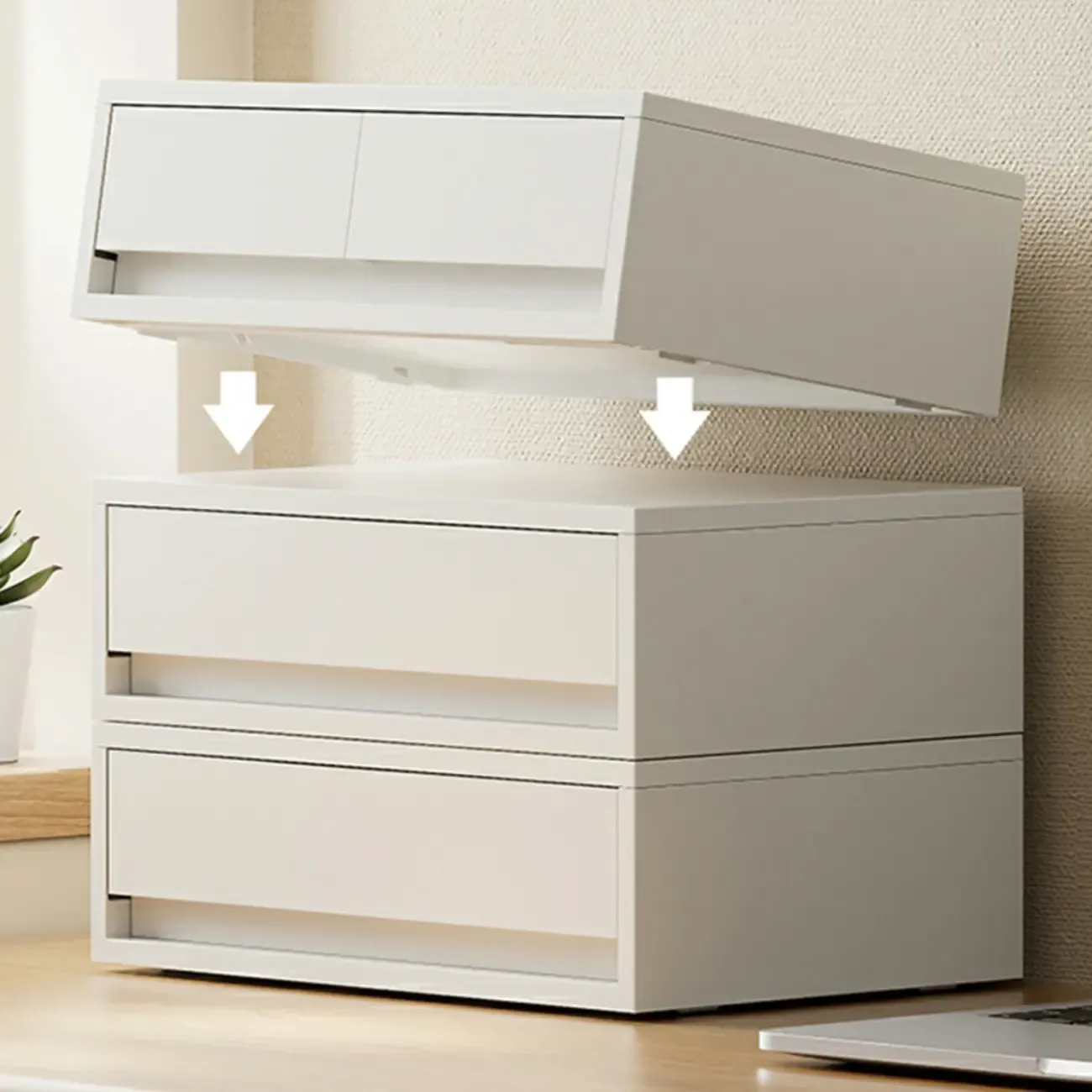 Durable White Plastic Stackable Filing Cabinet for Home Office Image - 13