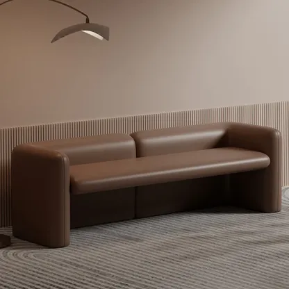 Cushioned Modern Short Genuine Leather Bedroom Bench Image - 6