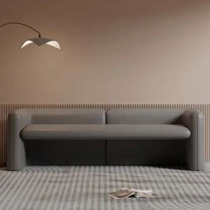 Cushioned Modern Short Genuine Leather Bedroom Bench Image - 5