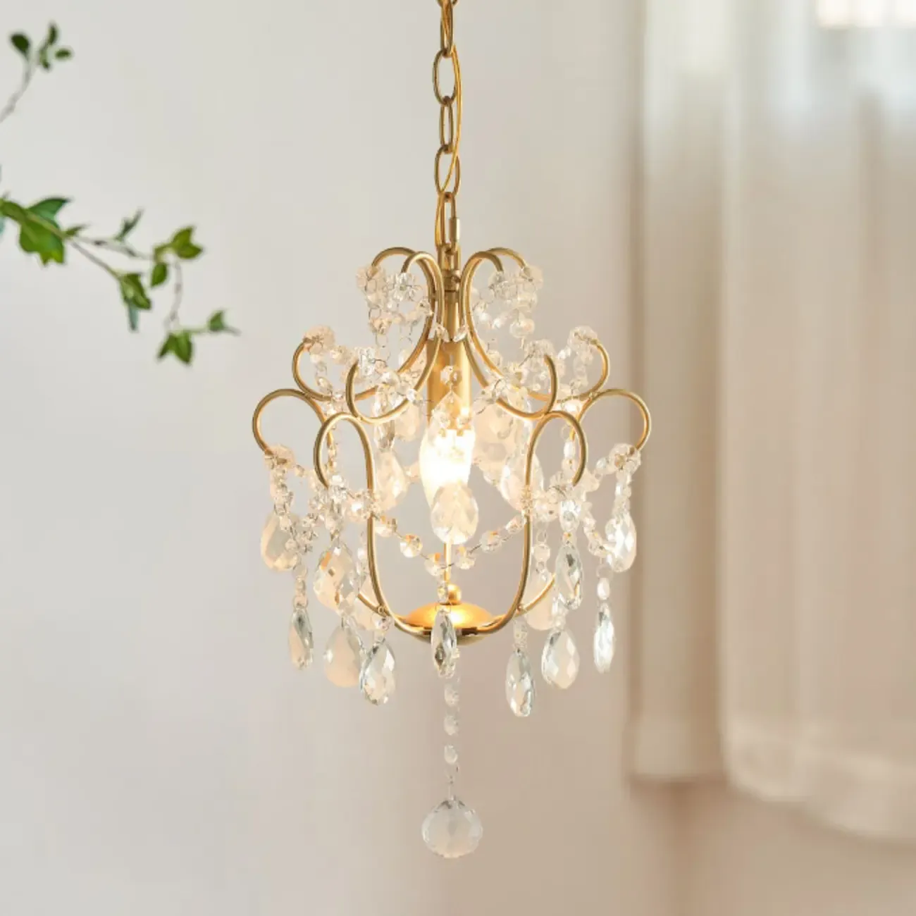 Elegant Gold Crystal Mini Kitchen Pendant Light Adjustable Chain Image - 3