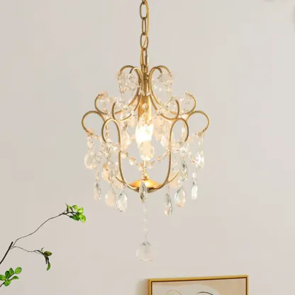 Elegant Gold Crystal Mini Kitchen Pendant Light Adjustable Chain Image - 4