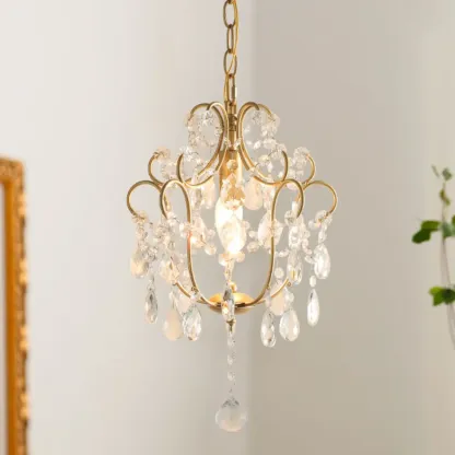 Elegant Gold Crystal Mini Kitchen Pendant Light Adjustable Chain Image - 1