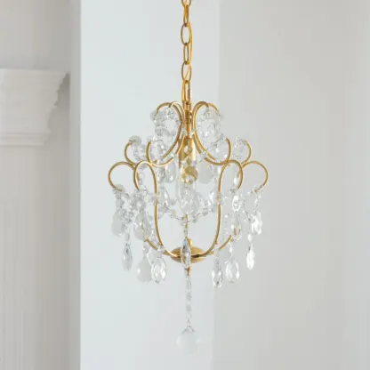 Elegant Gold Crystal Mini Kitchen Pendant Light Adjustable Chain Image - 2