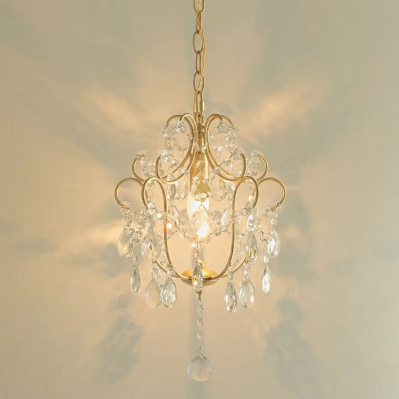 Elegant Gold Crystal Mini Kitchen Pendant Light Adjustable Chain Image - 6