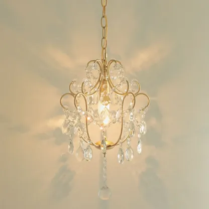 Elegant Gold Crystal Mini Kitchen Pendant Light Adjustable Chain Image - 6