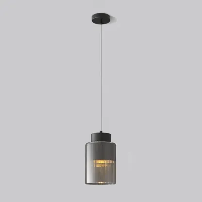 Minimalist Brass Clear Glass Cylinder Hanging Pendant Light  Image - 5