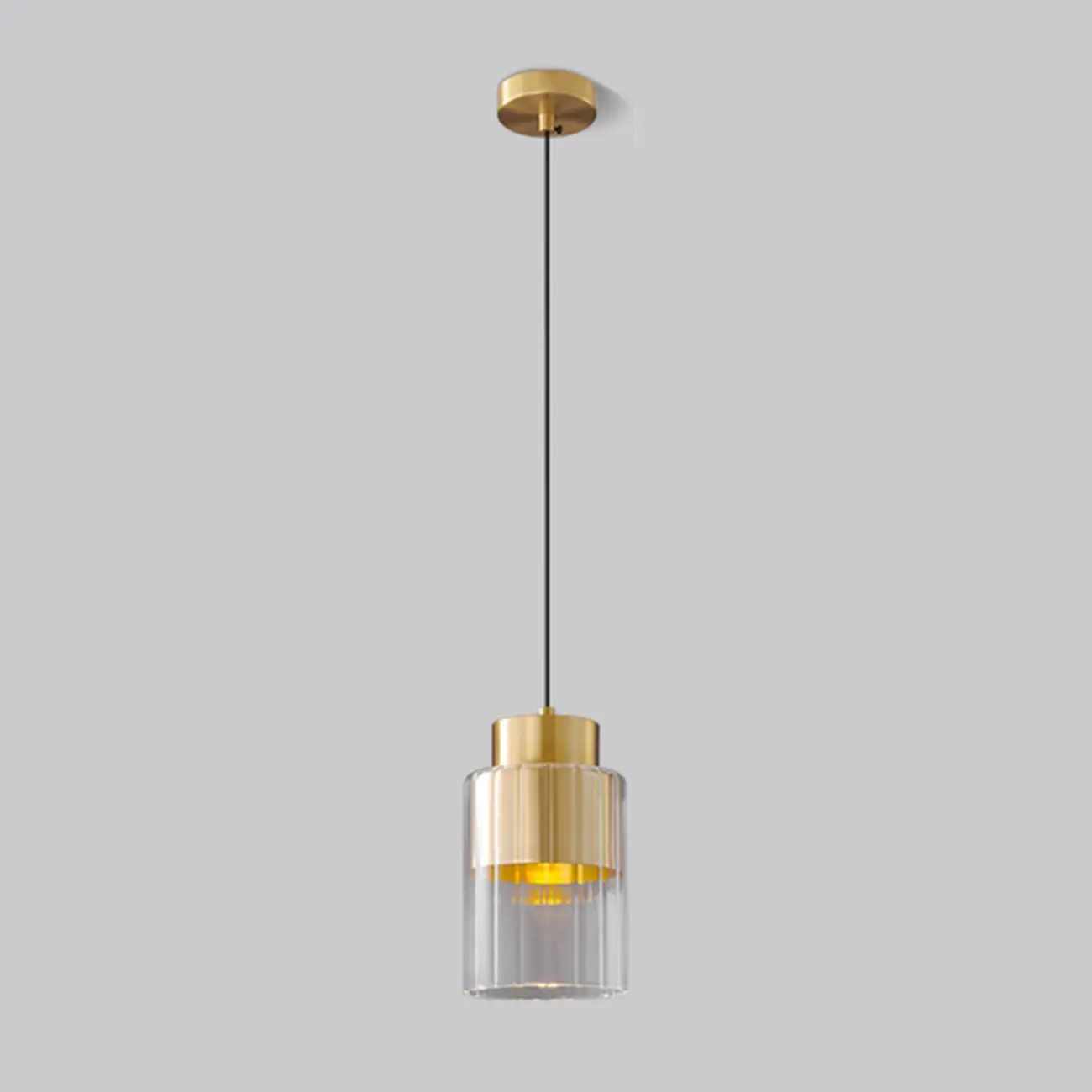 Minimalist Brass Clear Glass Cylinder Hanging Pendant Light  Image - 6 | homeyfad