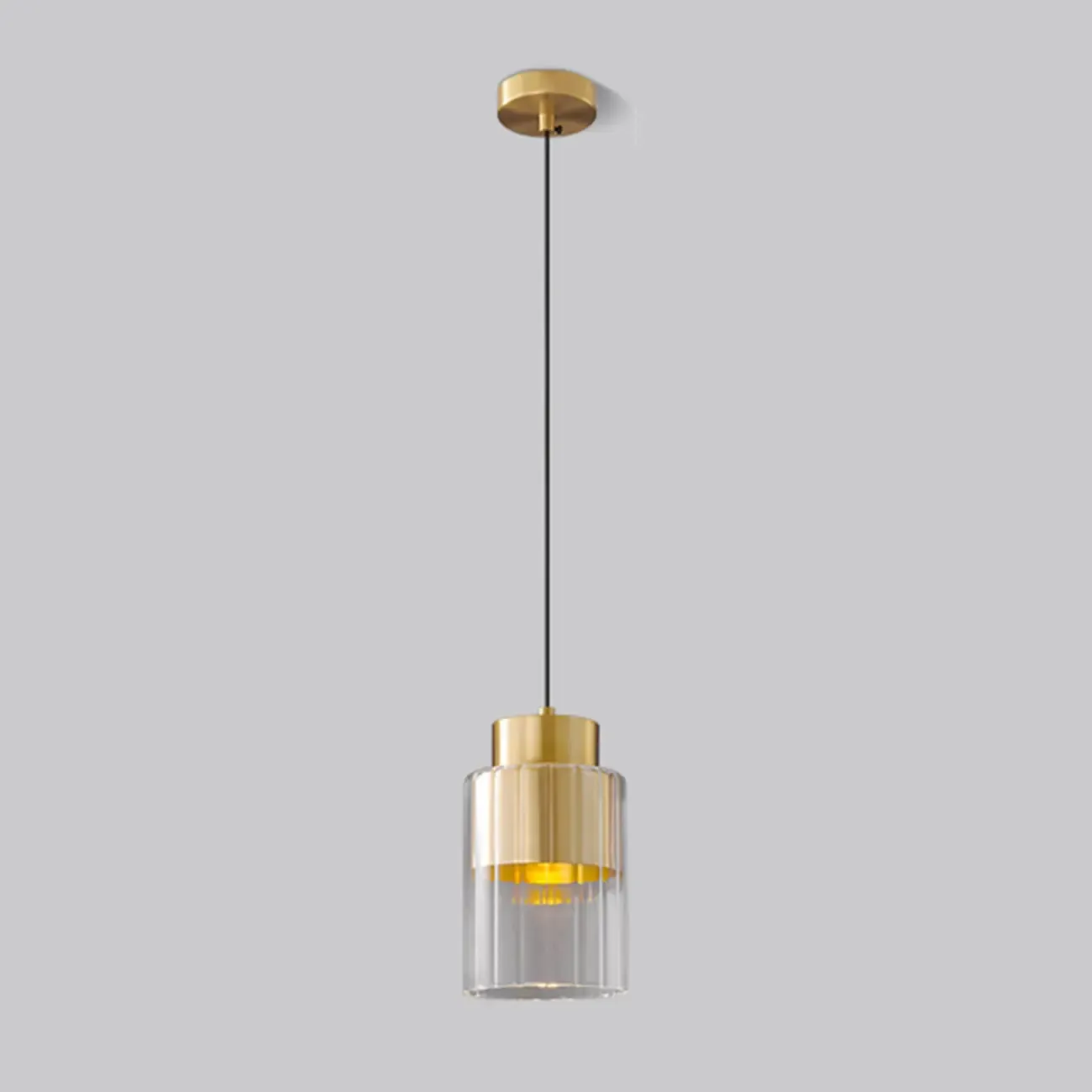 Minimalist Brass Clear Glass Cylinder Hanging Pendant Light  Image - 6