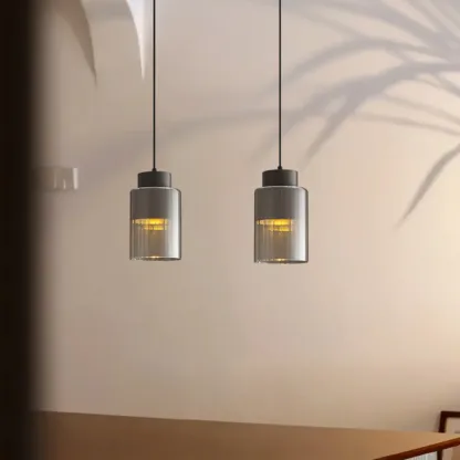 Minimalist Brass Clear Glass Cylinder Hanging Pendant Light  Image - 7