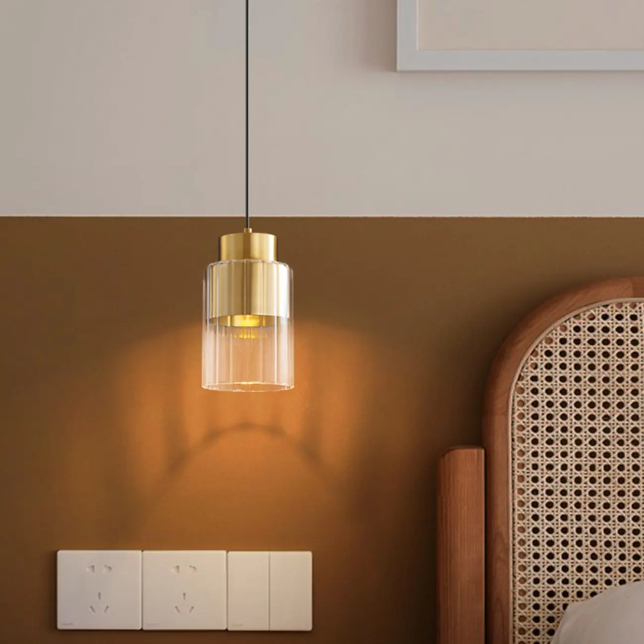 Minimalist Brass Clear Glass Cylinder Hanging Pendant Light  Image - 8 | homeyfad