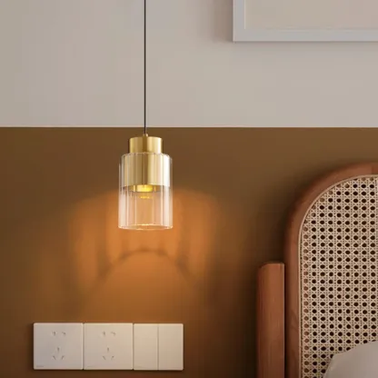 Minimalist Brass Clear Glass Cylinder Hanging Pendant Light  Image - 8