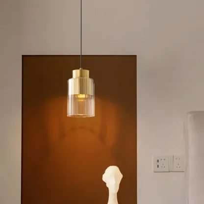 Minimalist Brass Clear Glass Cylinder Hanging Pendant Light  Image - 9